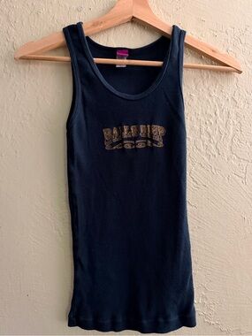 Navy Ribbed Tank with Gold Graphic
